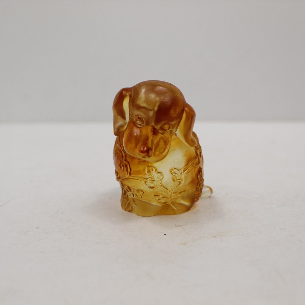 Vintage Miniature Art Glass Dog Amber Color